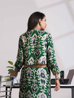 trueBrowns Green Muslin Ikat Shirt Blouse