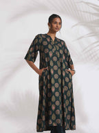 trueBrowns Green Foil Print Cotton Kurta Set - Distacart