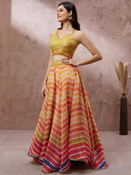 House of Panchhi Yellow Organza Leheriya Printed Lehenga Choli & Dupatta