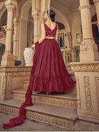 Myra Maroon Chinon & Art SIlk Embroidered Designer Lehenga Choli