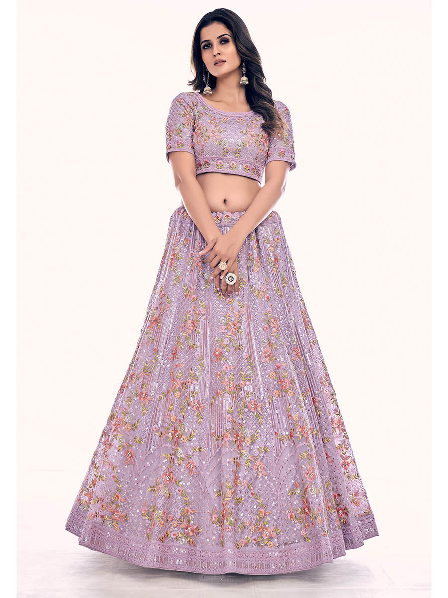 Myra Lilac Soft Net Embroidered Designer Lehenga Choli