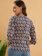 InWeave Women's Ink Blue Small Paisley Kalamkari Top - Distacart