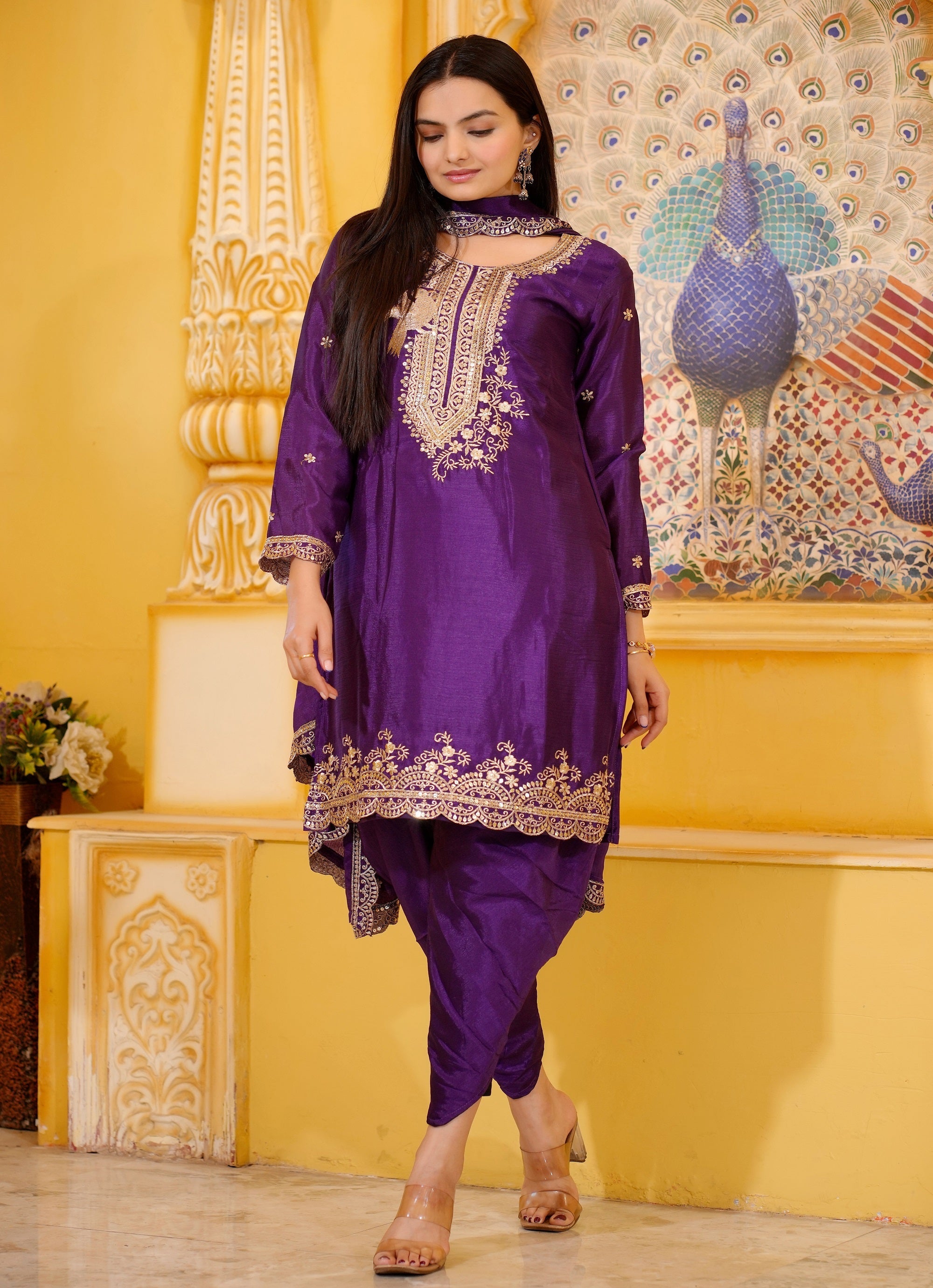 Teeya Creation Purple Color Chinon Silk Heavy Embroidery Work Fully Stitched Salwar Suit