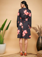 InWeave Women's Black Red Big Flower Belted Dress - Distacart