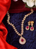 Saraf RS Jewellery Gold-Plated White & Red American Diamond Studded & Beaded Handcrafted Jewellery Set - Distacart