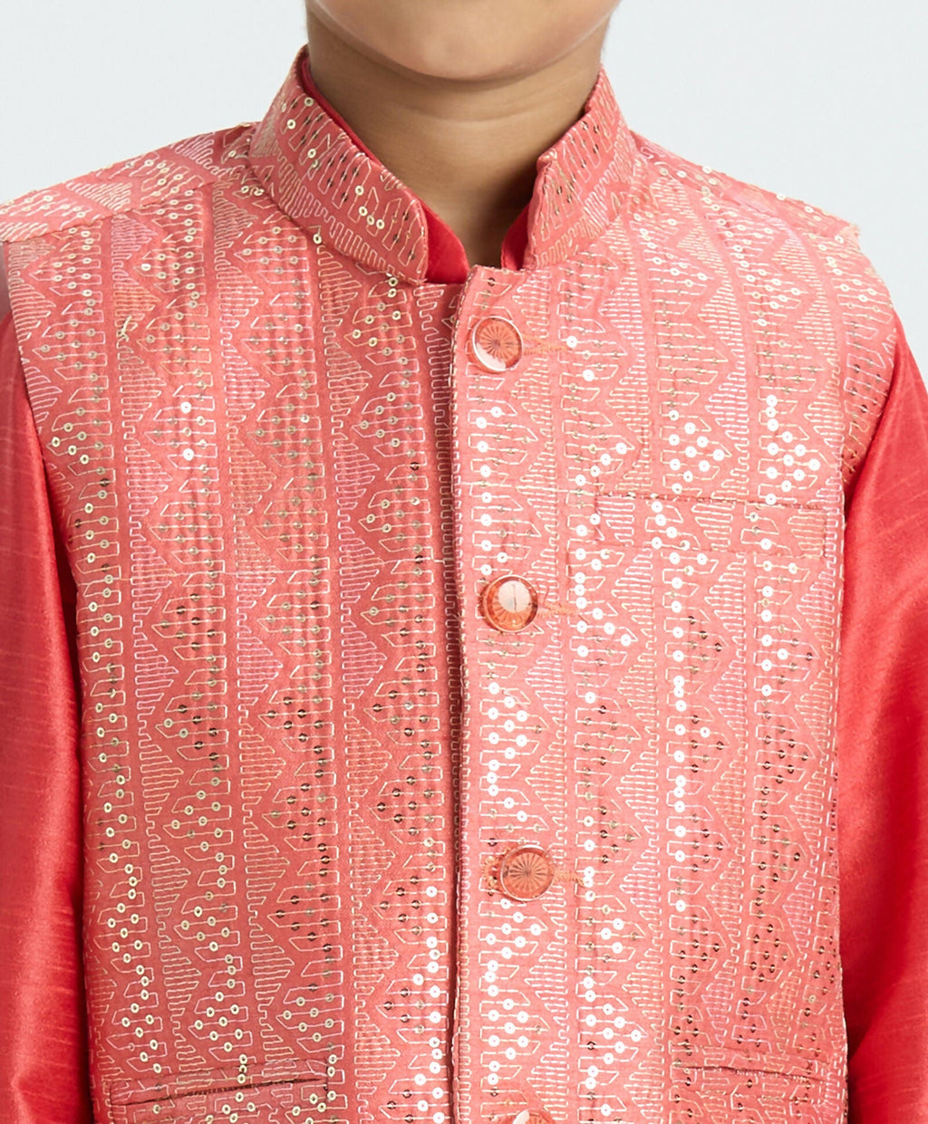 Joban Fashion Kids Island Sequence work Nehru Jacket Full Sleeves Kurta, Pajama Set - Tomato Red - Distacart
