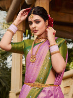 Saree Mall Ethnic Motifs Woven Design Zari Silk Blend Kanjeevaram Sarees