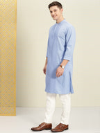 House of Pataudi Men Blue Solid Straight Kurta