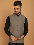 Even Apparels Nehru Jacket With Welt Pockets - Grey