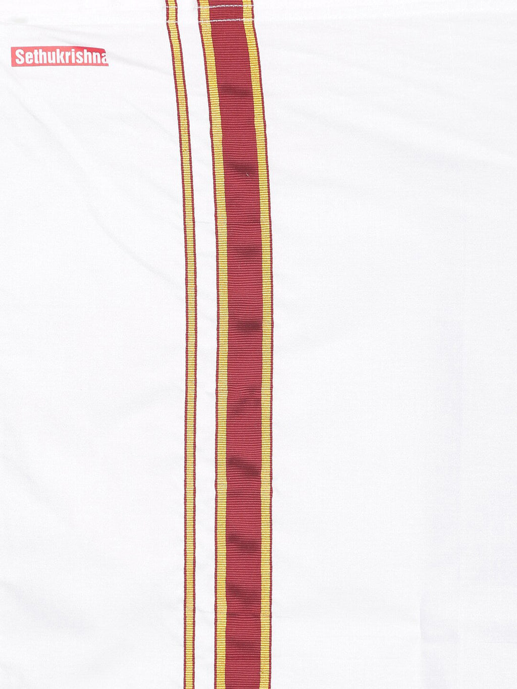 Sethukrishna Boys White & Red Pure Cotton Solid Shirt and Veshti Set