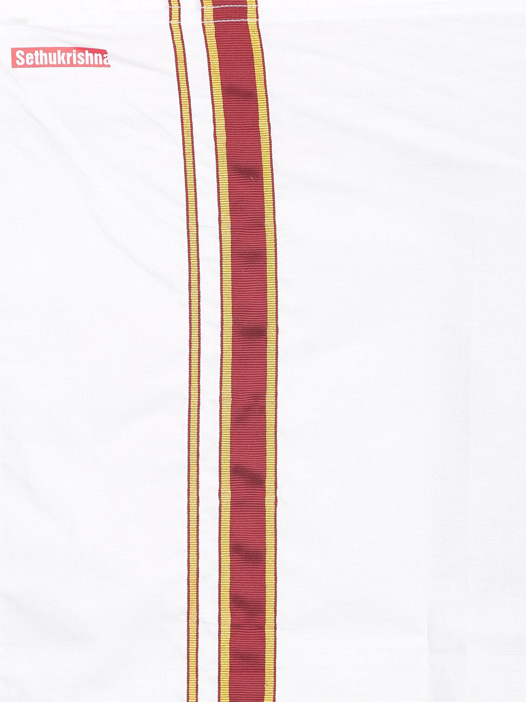 Sethukrishna Boys White & Red Pure Cotton Solid Shirt and Veshti Set