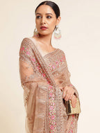 kasee Floral Embroidered Net Saree - Distacart