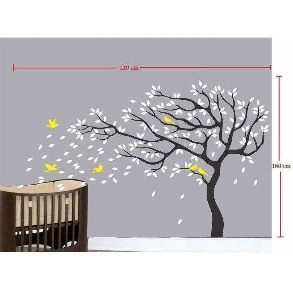 Big Beautiful Black Tree White Leaves Yellow Birds - Distacart