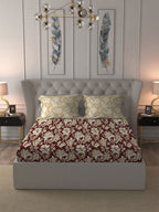 MYTRIDENT Red White Ethnic Motifs Cotton 120 TC Queen Bedsheet With 2 Pillow Covers