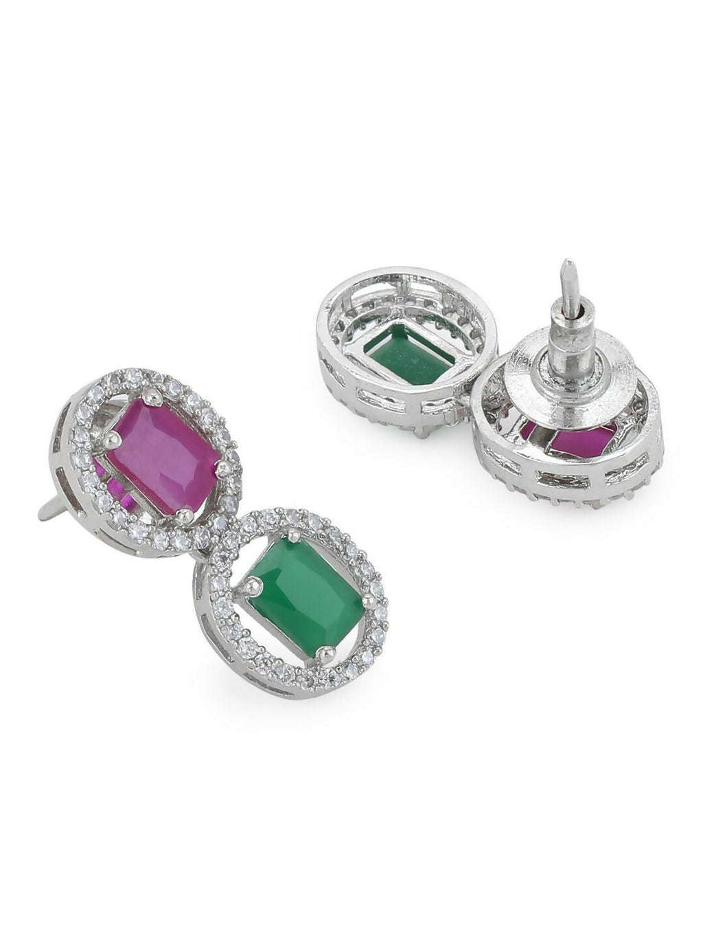 Diamond & Semi Precious Stone Neckpiece with Small Earrings- Ruby Raang