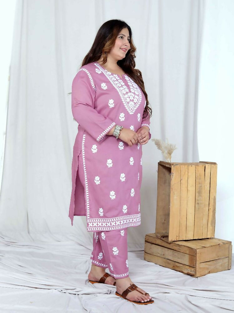 Miravan Womens Plus Size Pink Embroidered Kurta With Palazzo - Distacart