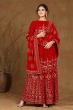 Juniper Women Maroon Velvet Printed Flared Lehenga Choli Sets - Distacart
