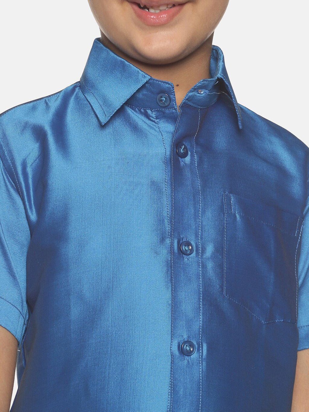 Sethukrishna Blue & White Solid Shirt and Veshti Set For Boys