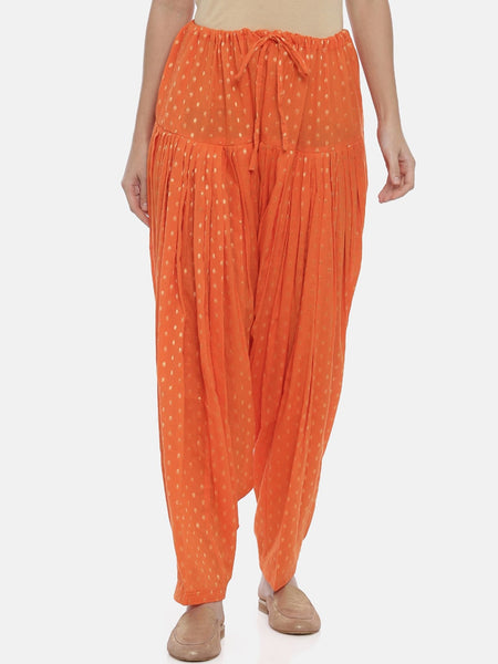 Souchii Orange Woven Design Loose-Fit Patiala
