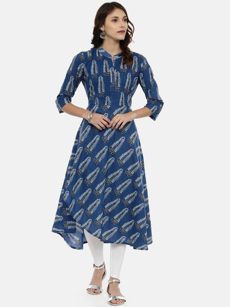 Souchii Navy Blue Printed A-Line Kurta