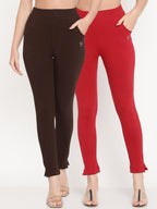 TAG 7 Women Pack of 2 Maroon & Brown Solid Kurti Pants