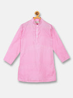 Sethukrishna Boys Pink & White Solid Shirt with Veshti Set