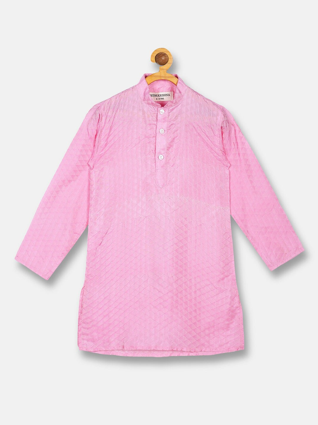 Sethukrishna Boys Pink & White Solid Shirt with Veshti Set