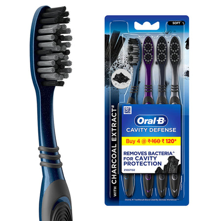 Oral-B Oral B Cavity Defense 123 Black Toothbrush With Charcoal Extract- Medium (Pack Of 4)