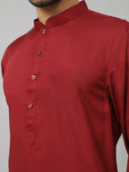 Giza Cotton Maroon Plain Kurta by Hilo Design
