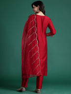 Indo Era Ethnic Motifs Embroidered Sequinned Liva Kurta With Trousers & Dupatta - Distacart