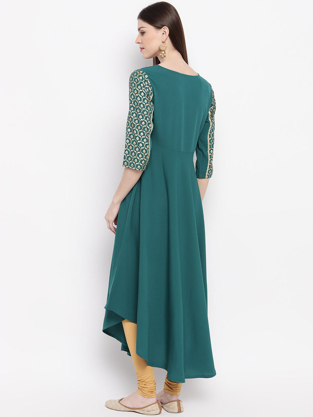 Janasya Teal Ethnic Motifs Yoke Design Crepe Anarkali Kurta - Distacart
