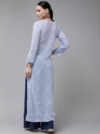ADA Women Blue & Blue Ethnic Motifs Embroidered Chikankari Georgette Kurta