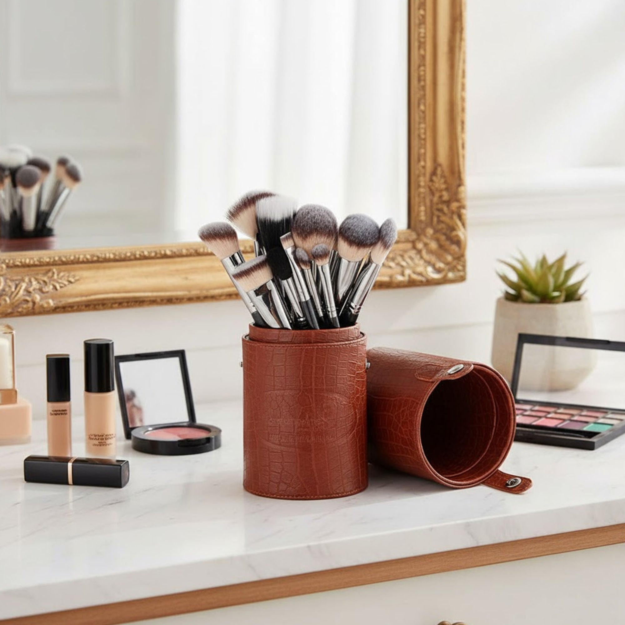London Prime Cosmetics Brush Holder Cylinder Shaped Orange Rust