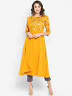 Janasya Mustard Yellow Printed A-Line Kurta - Distacart
