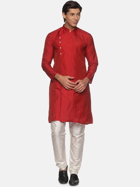 Sethukrishna Men Maroon Angrakha Kurta with Pyjamas