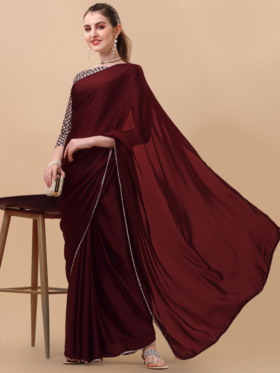 Sangria Women Burgundy Sarees - Distacart