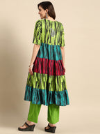 Sangria Women Green Dyed Tiered Kurta with Palazzos