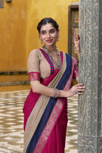 Vastranavya Pink Printed with Zari Weaving Work Poly Cotton Saree & Unstitched Blouse - Distacart