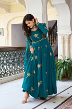 The52 Women's Gorgeous Faux Georgette Fabric Embroidery Work Flared Anarkali Pant and Dupatta Set - Distacart
