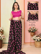 Black Georgette Designer Printed Ready To Wear Saree - Elite