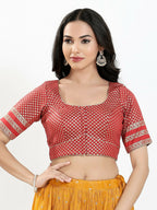 Joban Fashion Maroon Brocade Padded Blouse With Round Neck Elbow Sleeves - Distacart