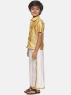 Sethukrishna Boys Golden & White Shirt with Dhoti