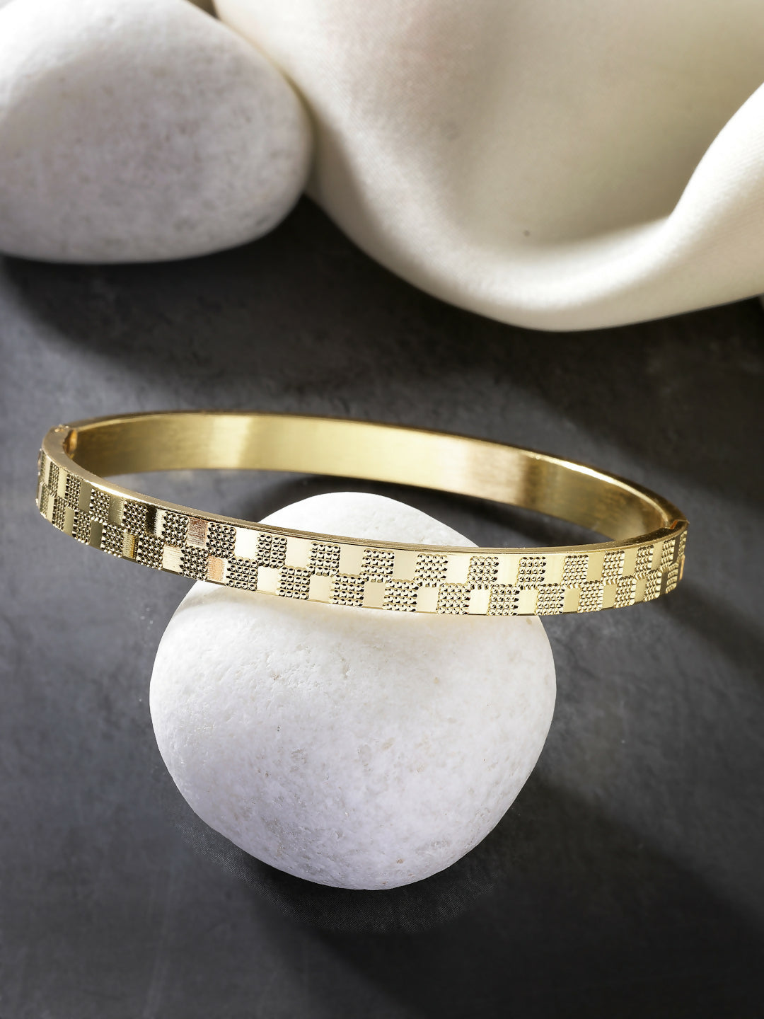NVR Men's Gold-Plated Stainless Steel Kada Bracelet - Distacart