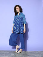 Ahalyaa Blue Pure Cotton Tunic & Palazzos Ethnic Co-Ords - Distacart