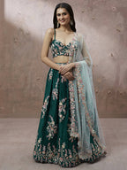 House of Panchhi Teal - Pure Georgette Thread & Sequins Work Lehenga