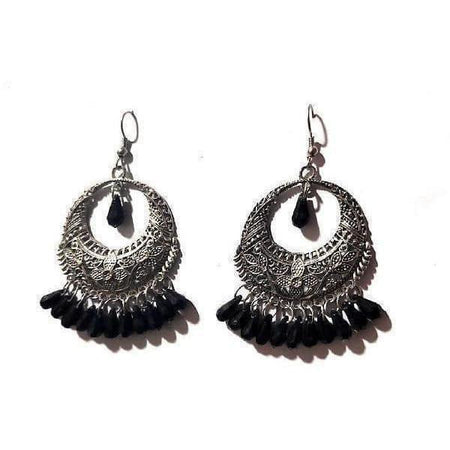 MS Fashion India Muskan Fancy Silver Plated with Black Beads Earrings