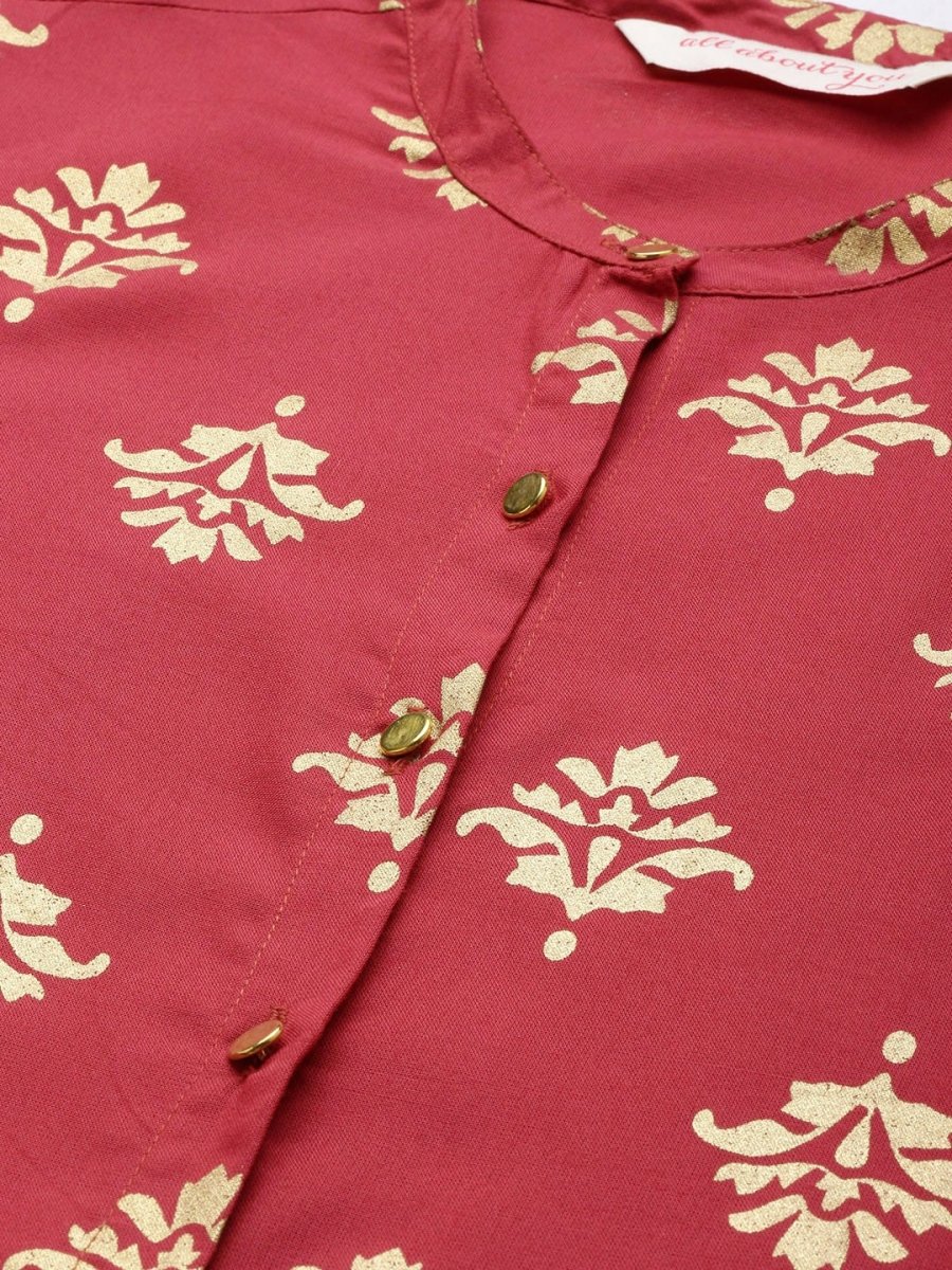 All About You Women Red Ethnic Motifs Printed Kurta with Palazzos