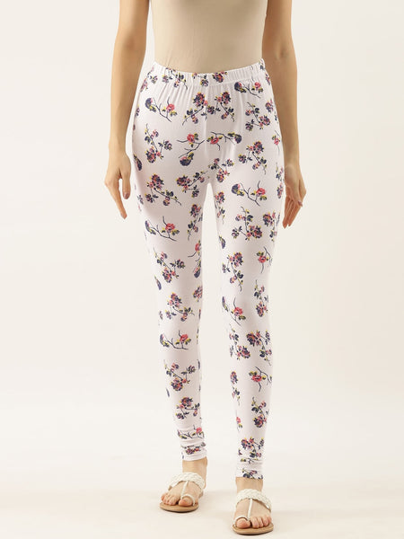 Souchii White Printed Slim-Fit Churidar-Length Leggings