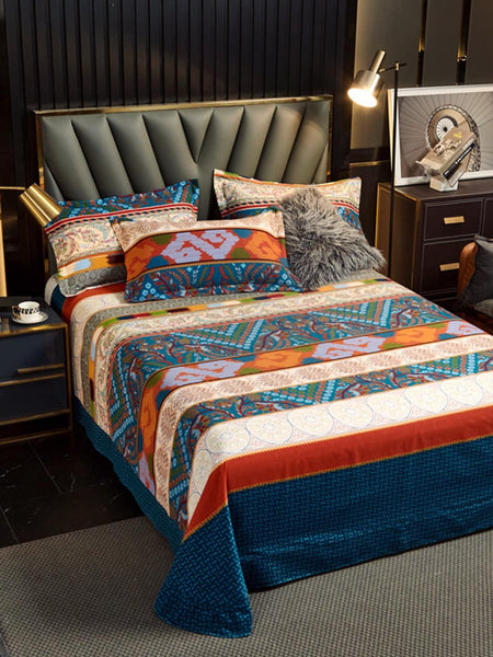 JC Collection Blue & Red Ethnic Motifs 220 TC King Bedsheet with 2 Pillow Covers