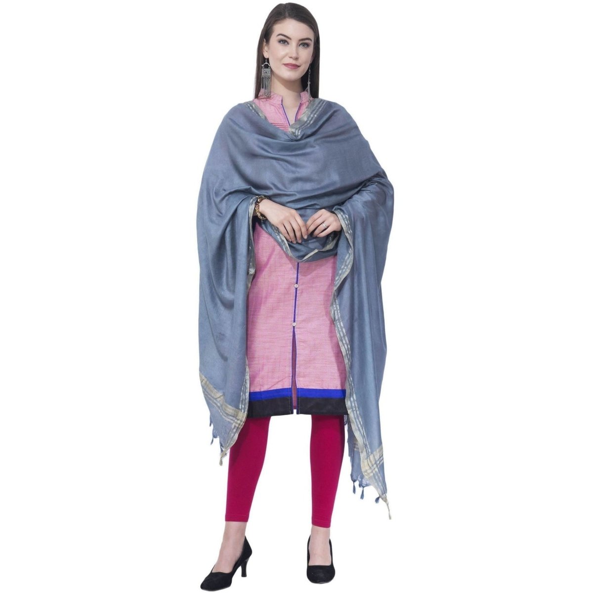 A R SILK Gray Color Golden border Cotton Dupattas and Chunnis